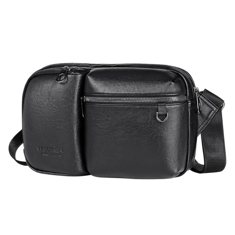 Large Capacity Men Crossbody Bag Casual Pu Messenger - Black