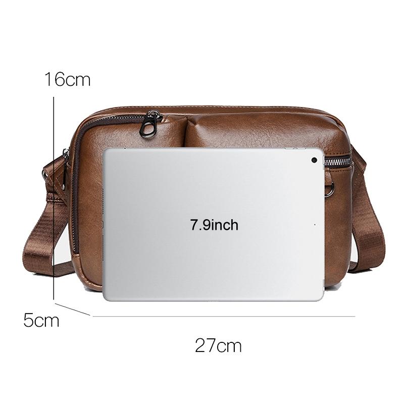 Large Capacity Men Crossbody Bag Casual Pu Messenger - Black