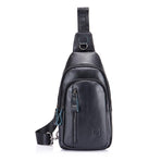 Men Leather Crossbody Chest Bag Multi Function - Black