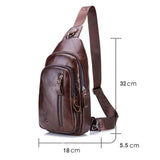 Men Leather Crossbody Chest Bag Multi Function - Black