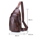 Men Leather Crossbody Chest Bag Multi Function - Black