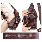 Men Leather Crossbody Chest Bag Multi Function - Black