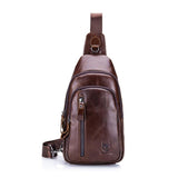 Men Leather Crossbody Chest Bag Multi Function - Black
