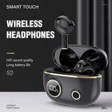 Waterproof 9d Stereo Bluetooth Earphones with Charging Case - Black - Top-Down View
