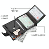 Men Vertical Coin Purse With Buckle And Zipper Card Holder And Driver License Protector - Black - Side View
