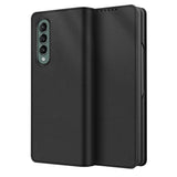 For Samsung Galaxy Z Fold4 5G Foldable Leather Phone Case - Horizontal Flip - Plain Black - Front View