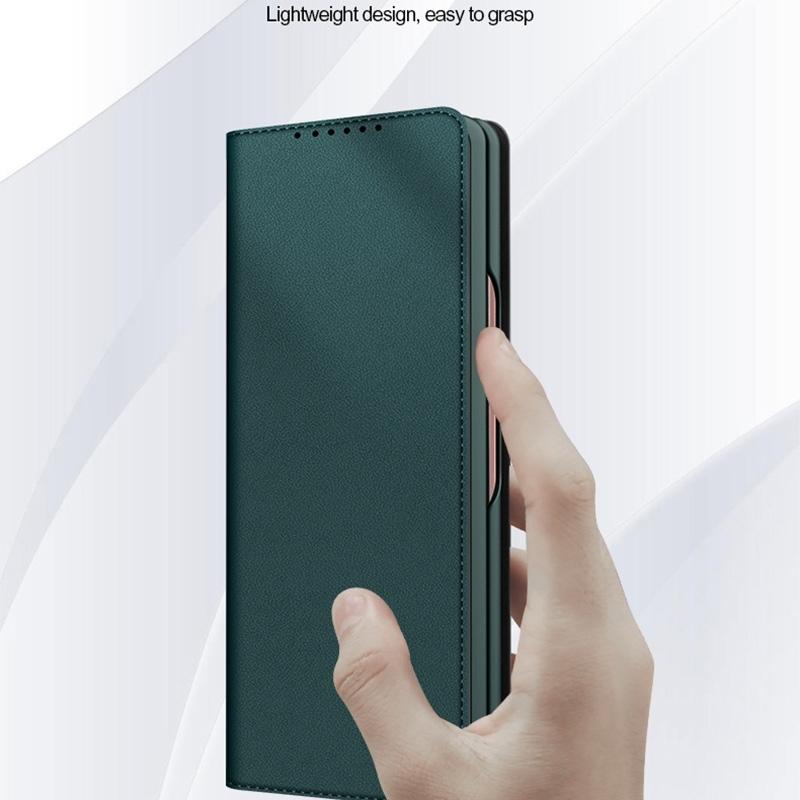 For Samsung Galaxy Z Fold4 5G Foldable Leather Phone Case - Horizontal Flip - Plain Black