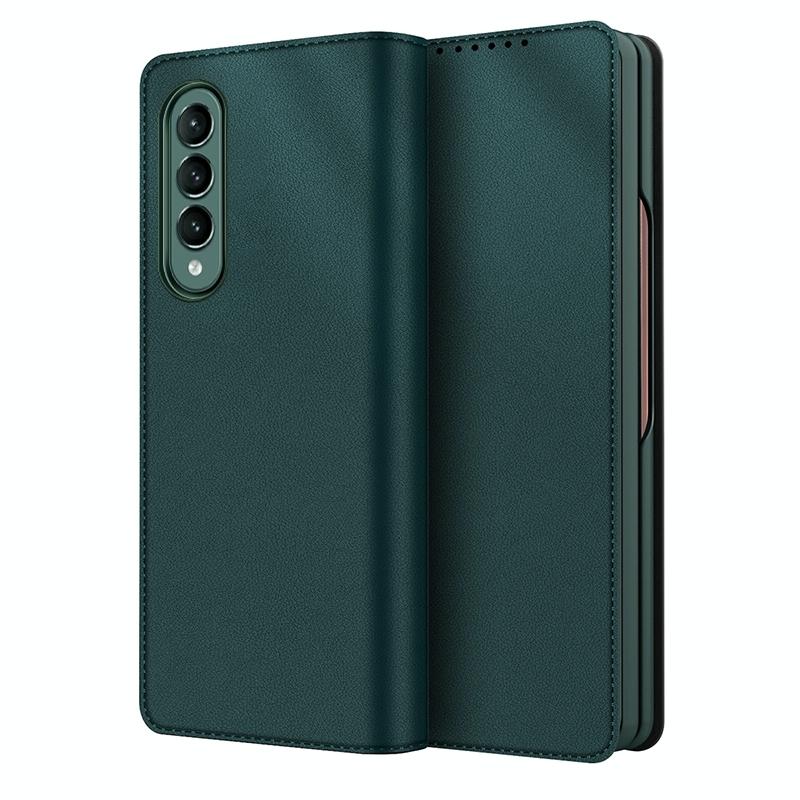 For Samsung Galaxy Z Fold4 5G Foldable Leather Phone Case - Horizontal Flip - Plain Black
