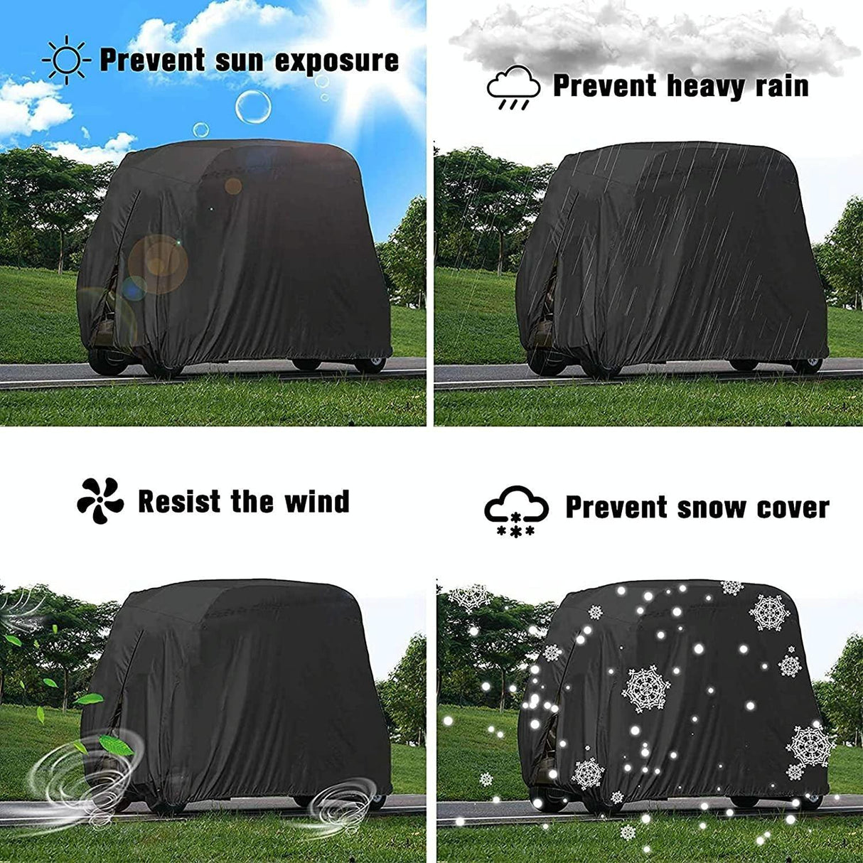 Waterproof Golf Cart Cover - 242 x 122 x 168 Cm - Black