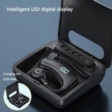 Wireless Bluetooth Headset with Digital Display and Charging Bin - Black - Close-Up Angle