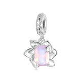 925 Sterling Silver Platinum Plated 3D Lotus Pendant - Front View