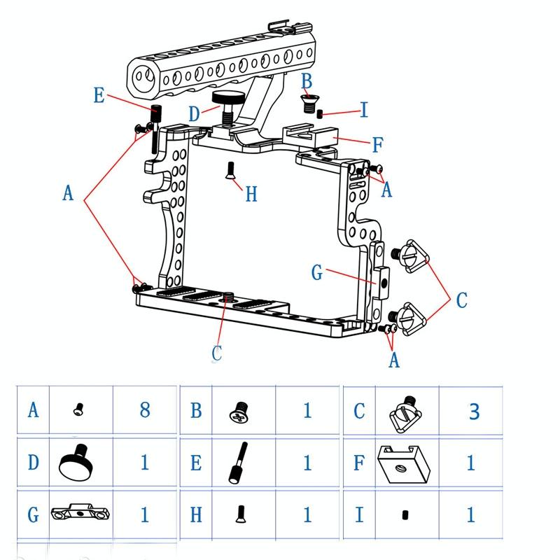 Video Cage Stabilizer With Metal Handle Black for Panasonic Lumix Gh3 / Gh4