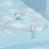 925 Sterling Silver Platinum Plated Bow Heart Bracelet With Beads - Rear View