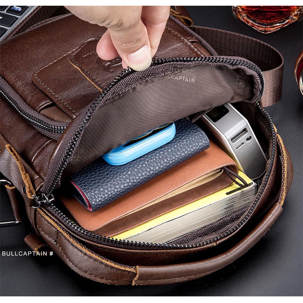 Retro Leather Shoulder Bag For Men Large Capacity - Black