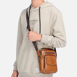 Retro Leather Shoulder Bag For Men Large Capacity - Black - Low Angle