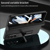 For Samsung Galaxy Z Fold4 5G Leather Phone Case With Foldable Hinge And Holder - Black