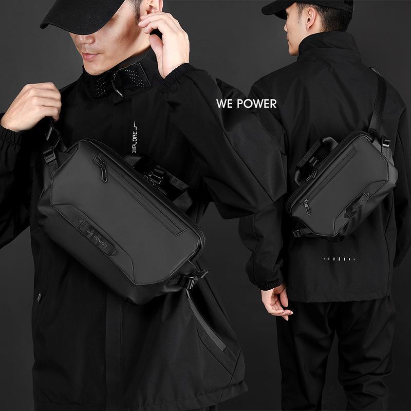 3 Point Strap Men Cycling Chest Bag Anti Sway Design - Black