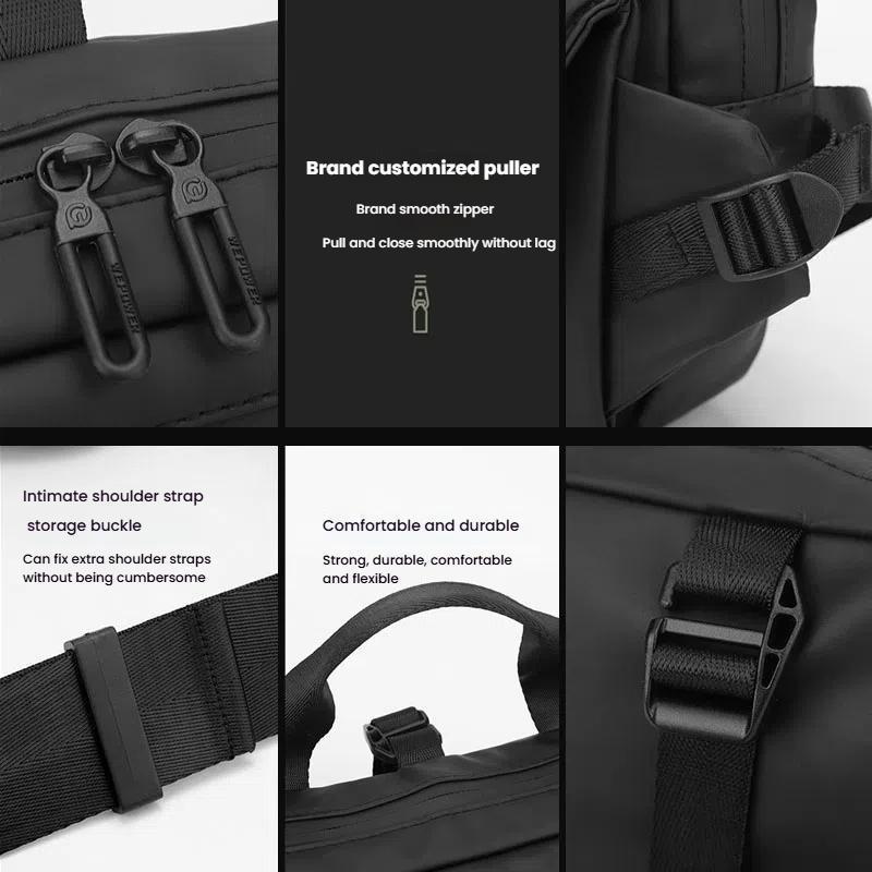 3 Point Strap Men Cycling Chest Bag Anti Sway Design - Black