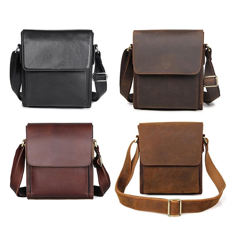 Rustic Leather Men Shoulder Bag - Black