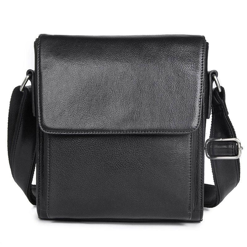 Rustic Leather Men Shoulder Bag - Black
