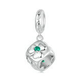 925 Sterling Silver Platinum Plated Lucky Clover Dice Bracelet - Front View