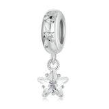925 Sterling Silver Platinum Plated Starlight Five Pointed Star Diy Beads - Front View