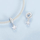 925 Sterling Silver Platinum Plated Starlight Five Pointed Star Diy Beads - Top-Down View