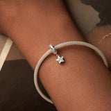 925 Sterling Silver Platinum Plated Starlight Five Pointed Star Diy Beads - Close-Up Angle