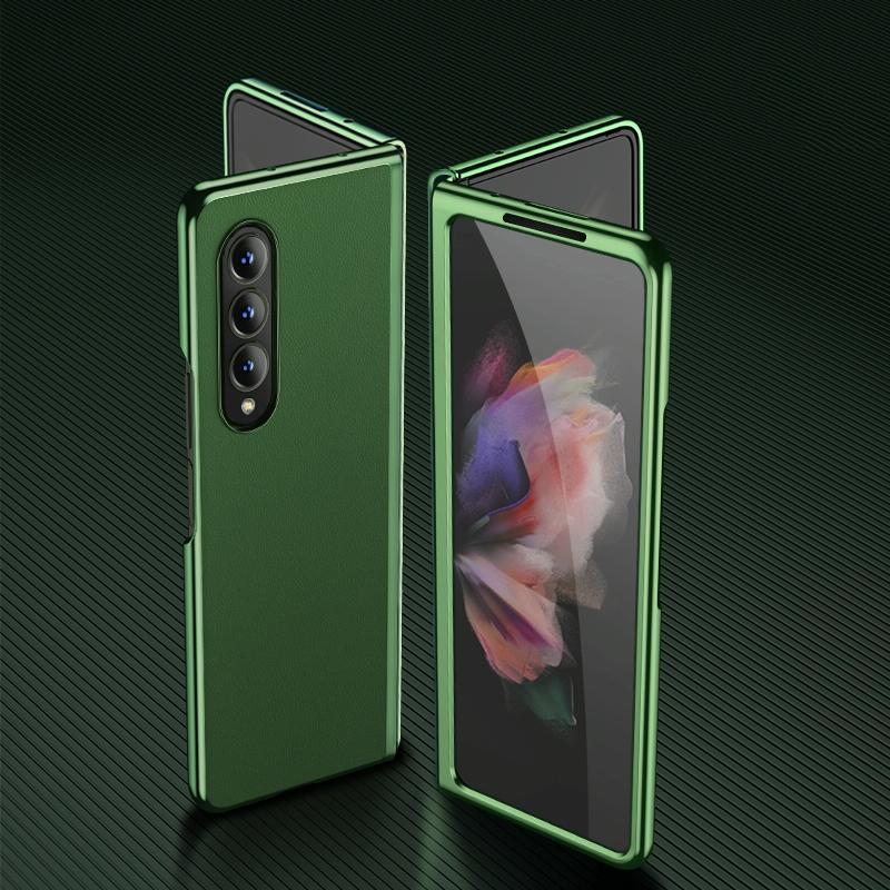 For Samsung Galaxy Z Fold4 5G Leather Folding Phone Case - Electroplated Finish - Black