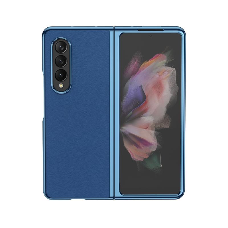 For Samsung Galaxy Z Fold4 5G Leather Folding Phone Case - Electroplated Finish - Black