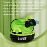 Wireless Clip-on Earphones with Charging Case - Black + Green - Low Angle