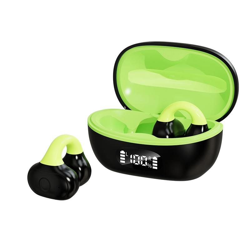 Wireless Clip-on Earphones with Charging Case - Black + Green