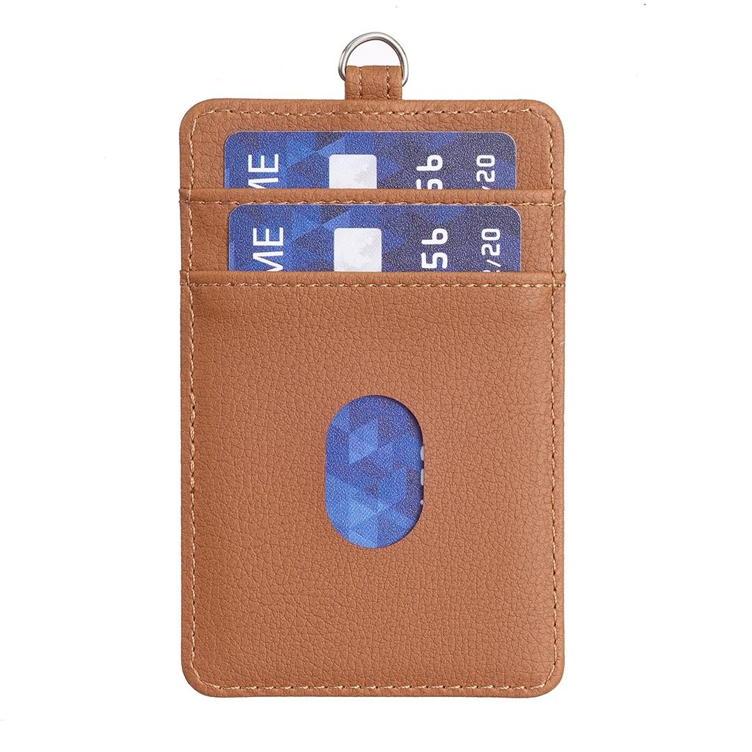 Vertical Id Card Bag & Lanyard - Brown