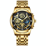 Waterproof Luminous Quartz Watch with Multifunctional Design - Full Gold Gold Surface