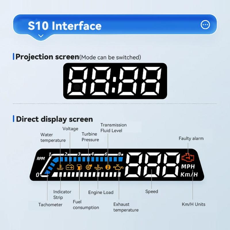 Vehicle Obd Head Up Display Multi Function Instrument For Oil Temp & Gearbox Monitoring - S100
