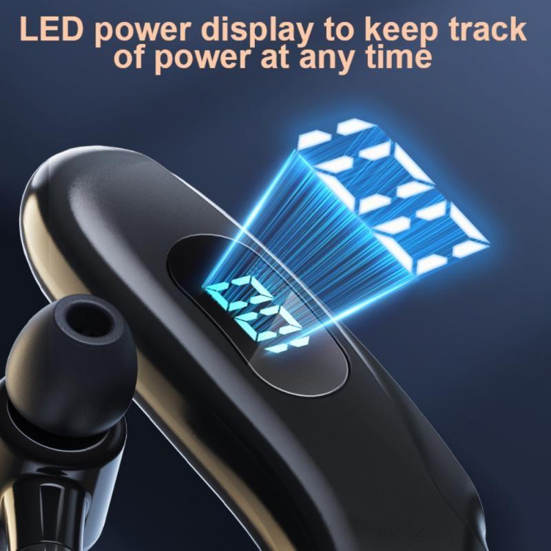Wireless Bluetooth Earhook Earphones with Digital Display - Business Sports - Black