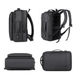 Waterproof Expandable Laptop Backpack With Usb Port - Black - Side View