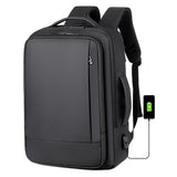 Waterproof Expandable Laptop Backpack With Usb Port - Black - Rear View