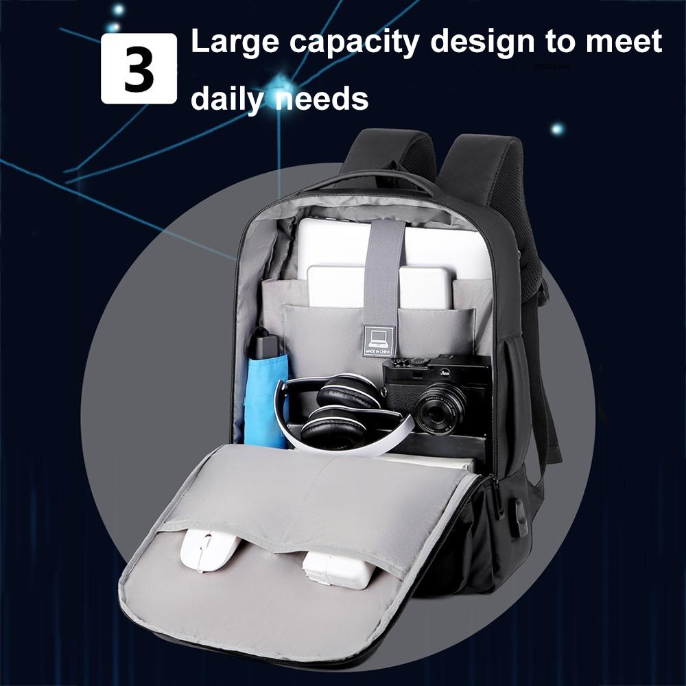 Waterproof Expandable Laptop Backpack With Usb Port - Black