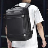 Expandable Double Shoulder Backpack For Business Or Casual Use - Black - 45-Degree Angle