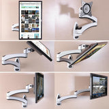 White Dual-section Telescopic Monitor Stand - Wall-mounted - Low Angle