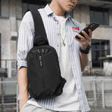 Adjustable Oxford Chest Bag For Men With Glasses Hang Belt Black - Rear View