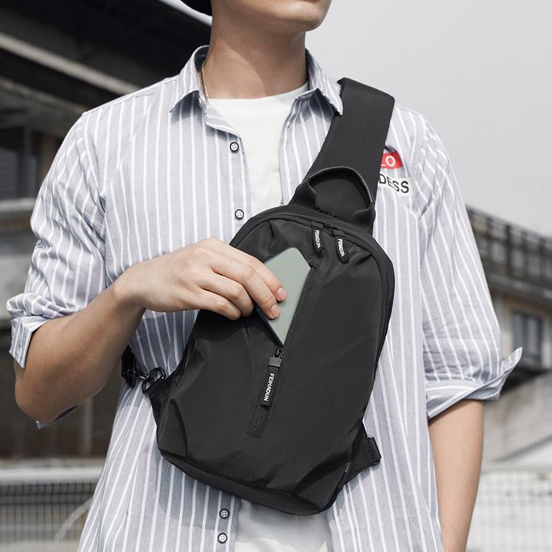 Adjustable Oxford Chest Bag For Men With Glasses Hang Belt Black