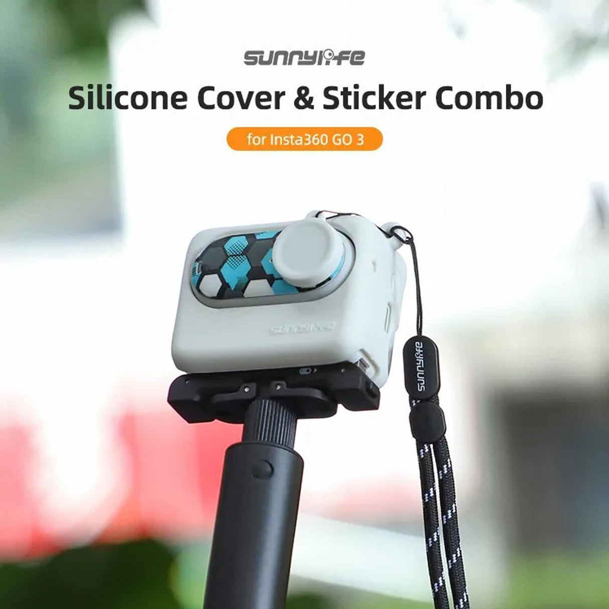 Silicone Case for Insta360 Go 3 with Neck Strap and Skin Wrap - White