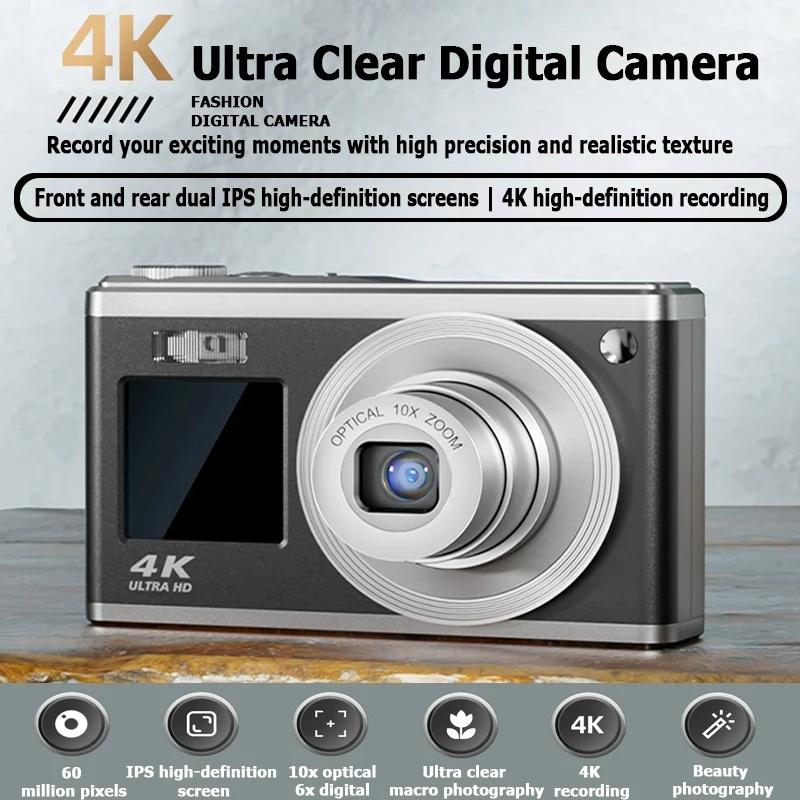 4K Hd Optical Zoom Digital Camera 60Mp Dual Screen Selfie Camera No Memory - Black