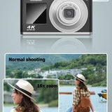 4K Hd Optical Zoom Digital Camera 60Mp Dual Screen Selfie Camera No Memory - Black - Rear View