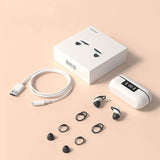 Wireless Noise-cancelling Earbuds with Digital Display and Charging Case - White - Top-Down View