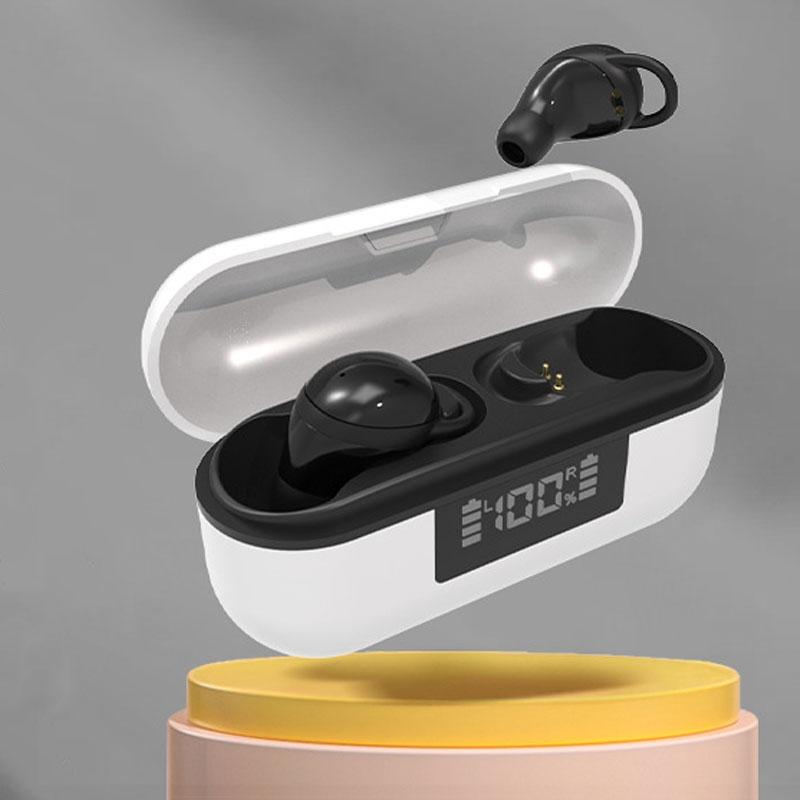Wireless Noise-cancelling Earbuds with Digital Display and Charging Case - White
