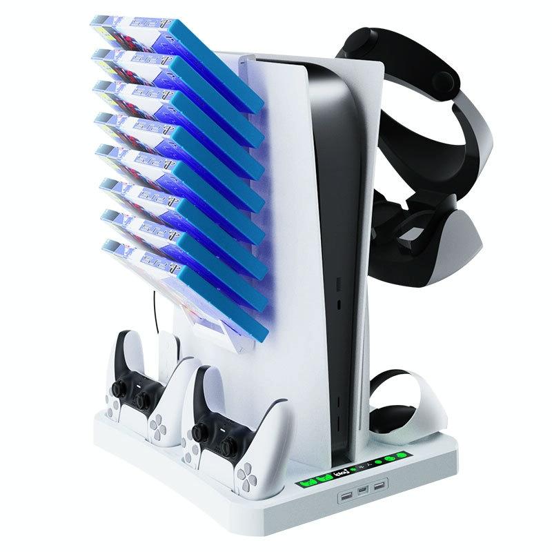 Multifunctional Cooling Base for Ps5 with Vr2 Handle Charging and Disc Storage Stand - White