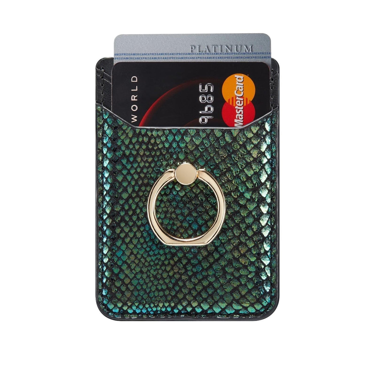 Rfid Snake Texture Phone Card Bag With Ring Fits Most Phones - Green